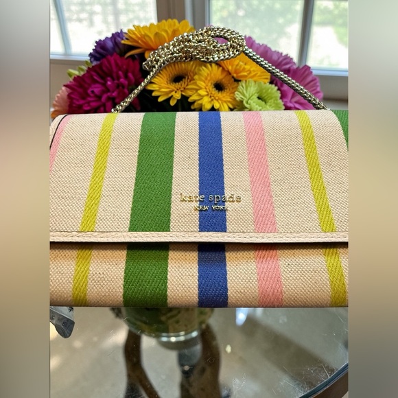 Kate Spade NWT Multicolor Stripe Fabric and Leather Shoulder Bag - Picture 4 of 10
